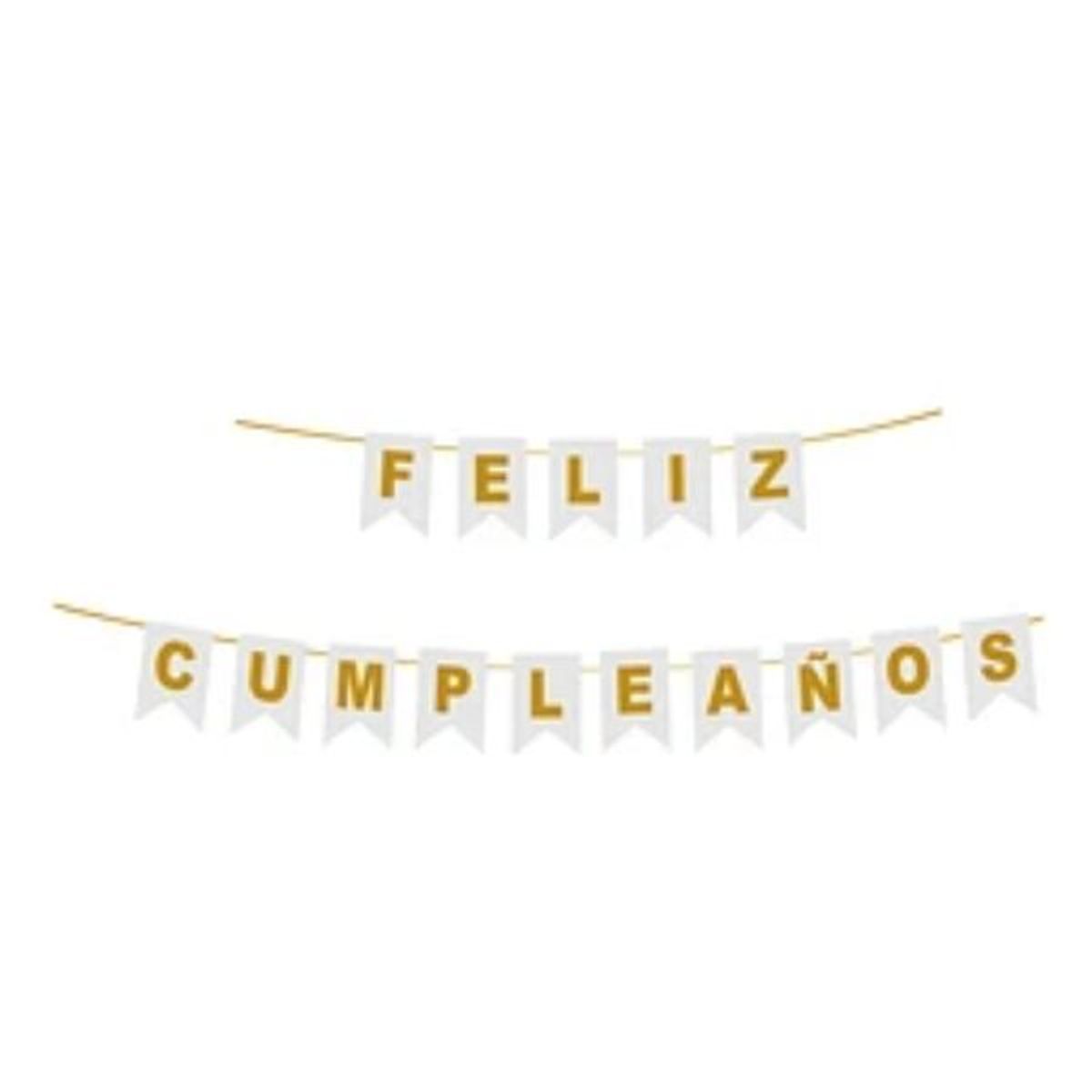GENERICO - Guirnalda Feliz Cumpleaños Dorado y blanco 3m