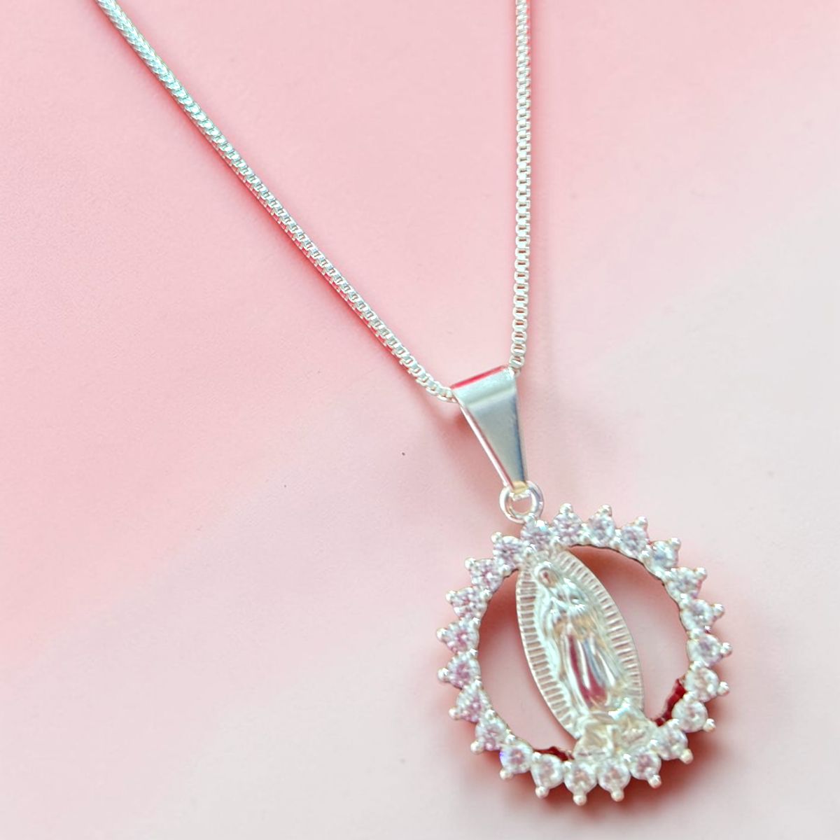 GENERICO - CADENA COLLAR MUJER VIRGEN DE GUADALUPE 55CM PLATA DE LEY 925 AUTENTICA