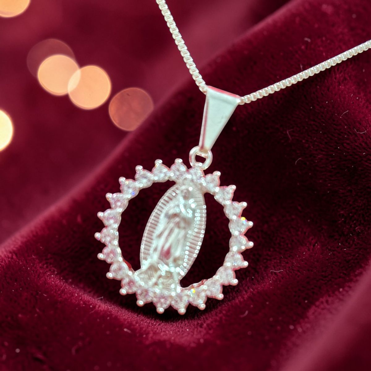 GENERICO - CADENA COLLAR MUJER VIRGEN DE GUADALUPE 55CM PLATA DE LEY 925 AUTENTICA
