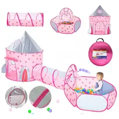 GENERICO - Carpa Castillo Infantil 3 En 1 Cohete + Túnel + Piscina De Pelotas