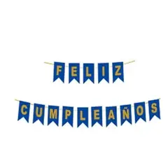 GENERICO - Guirnalda Feliz Cumpleaños Azul y dorado 3m
