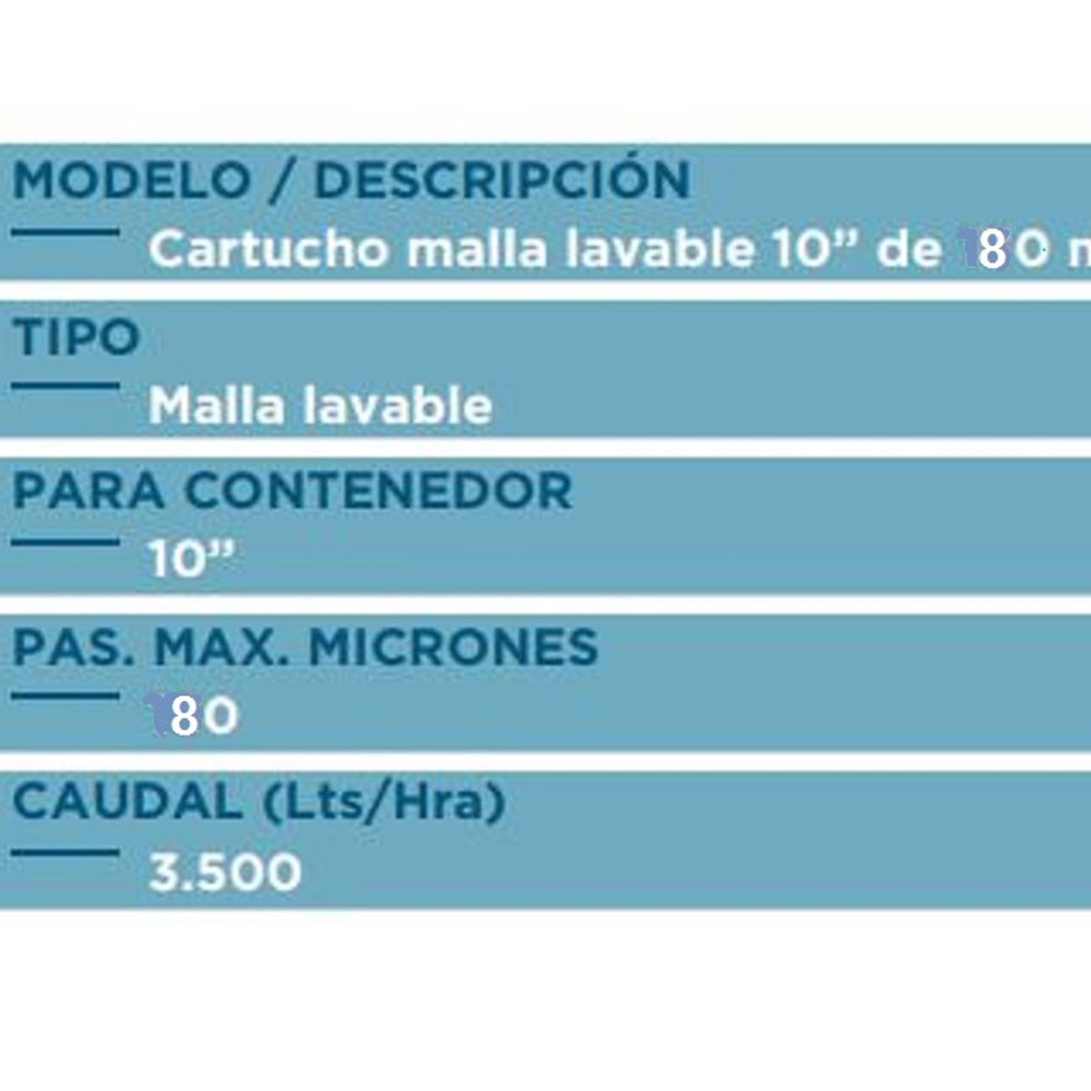 GENERICO - Cartucho repuesto malla lavable 80 micras 10 pulg