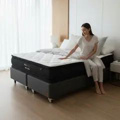 BLOCCARE - Cama King Box 30cm - L200cm + Colchon Black Prime - Modelo Dos / Con Rueda Deluxe(Gris)