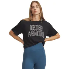 UNDER ARMOUR - Polera M/C Mujer Rival Oversized Campus Polera Negro