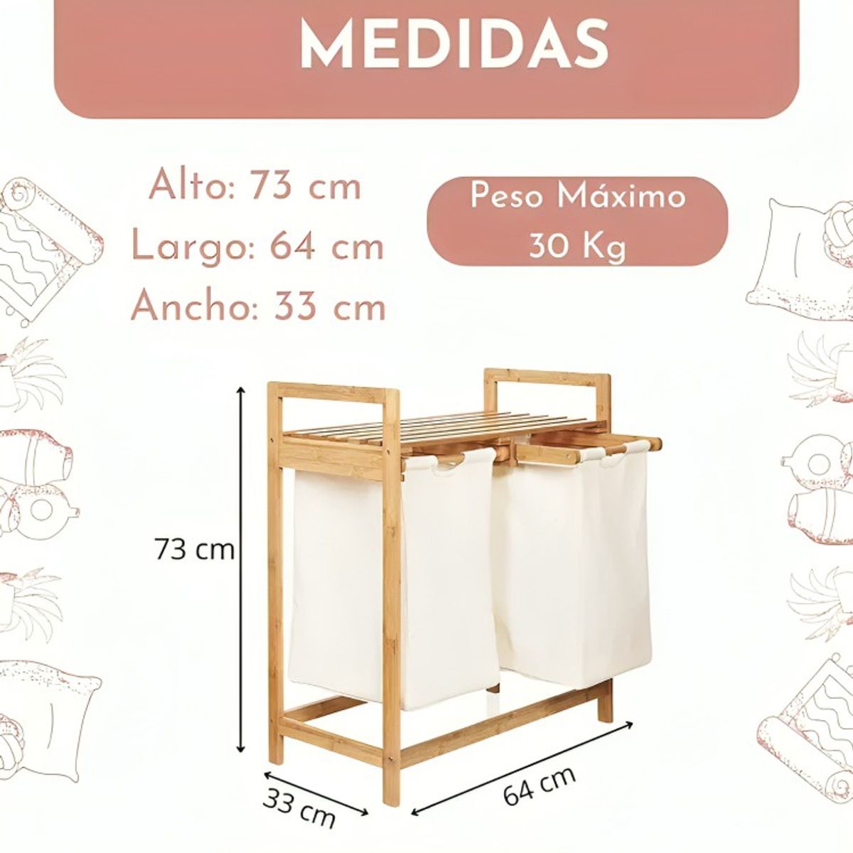 GENERICO - Cesta Canasto De Ropa Sucia Con Soporte De Bambu