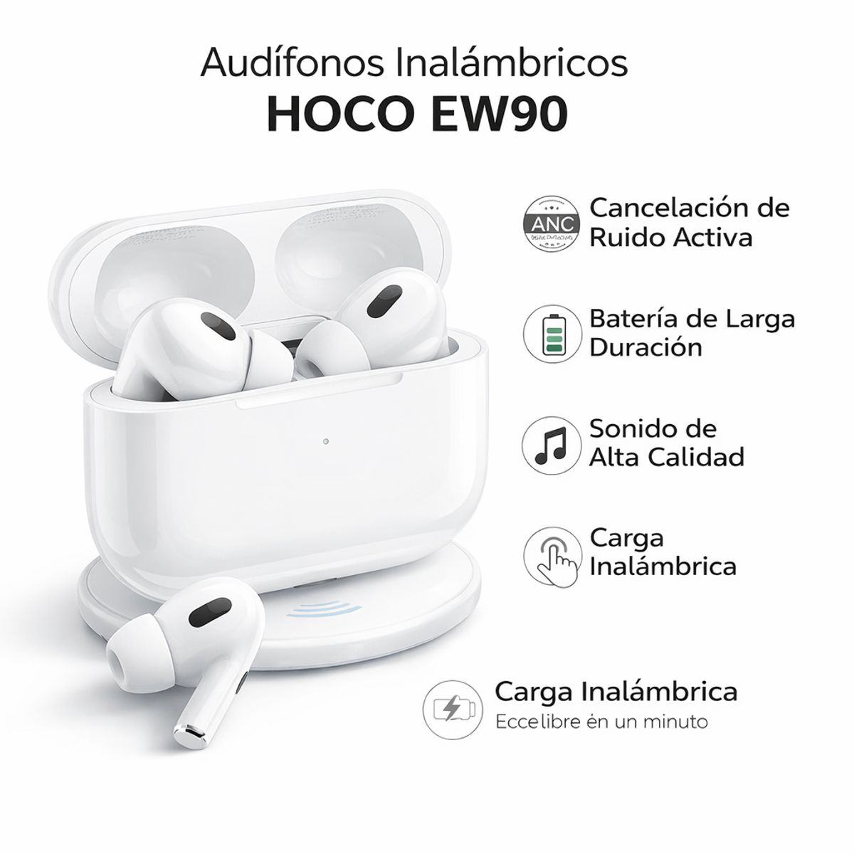 HOCO - Audífonos Bluetooth Anc Inalámbricos Con Estuche Carga Hoco