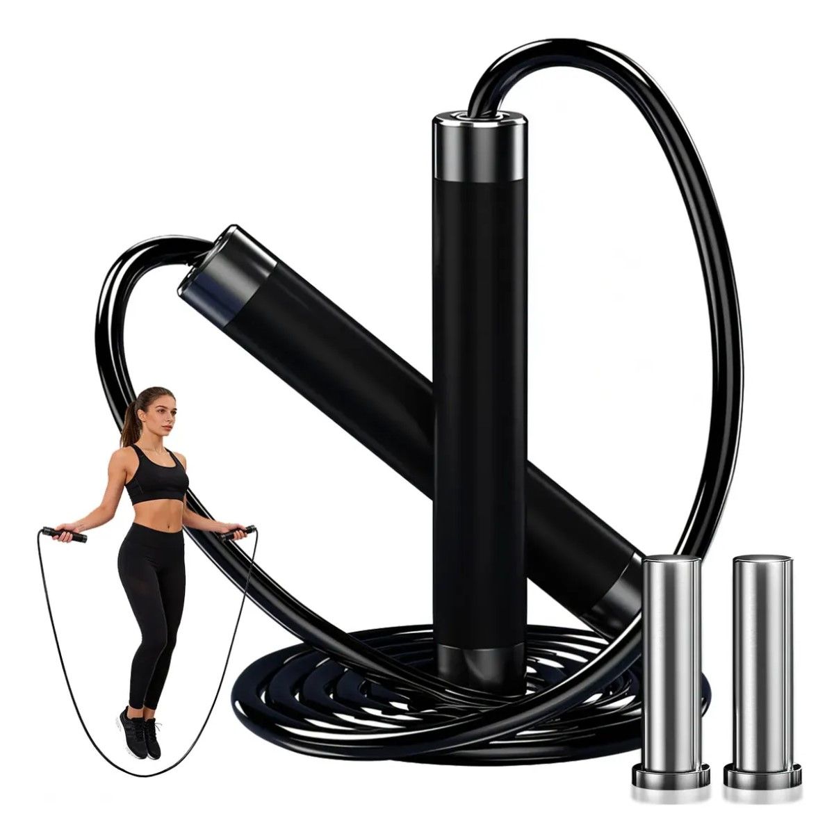 GENERICO - Cuerda Para Saltar Profesional Ajustable Con Peso Negro BELUG