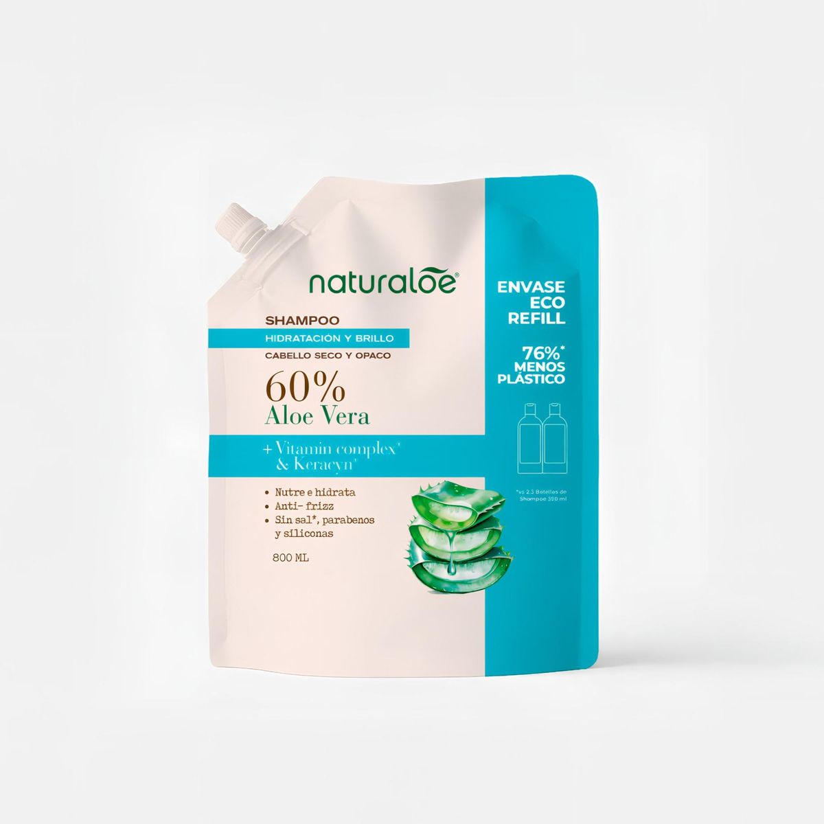 NATURALOE - Refill Shampoo Hidratación Y Brillo 800Ml