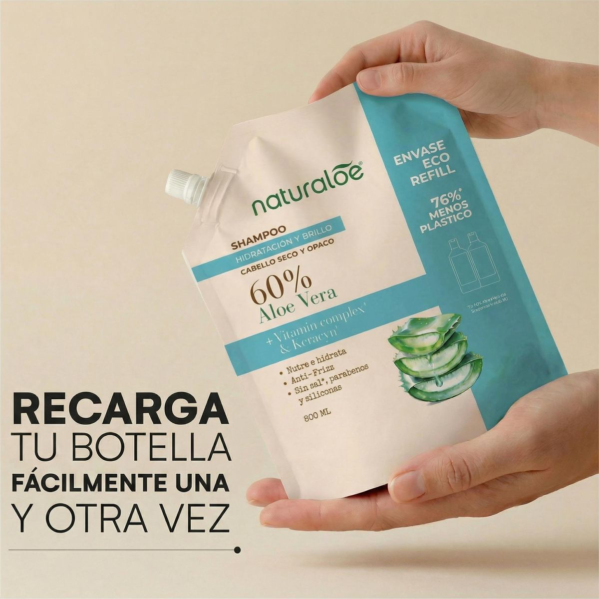 NATURALOE - Refill Shampoo Hidratación Y Brillo 800Ml