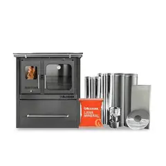 GENERICO - Cocina a leña combustión lenta M80 gris con kit 5" Alcazar