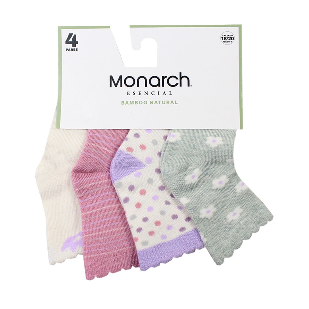 MONARCH - 4 Pares Calcetín Bamboo Corona Bebé Largo 34 Monarch