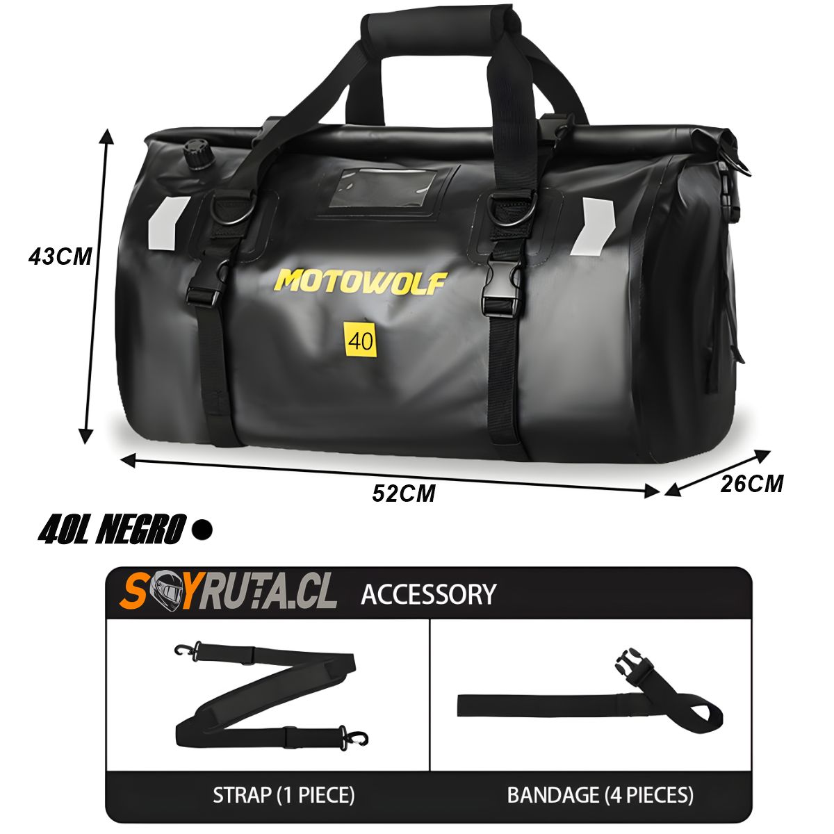 GENERICO - Bolso de moto impermeable 40L Negro PREMIUM