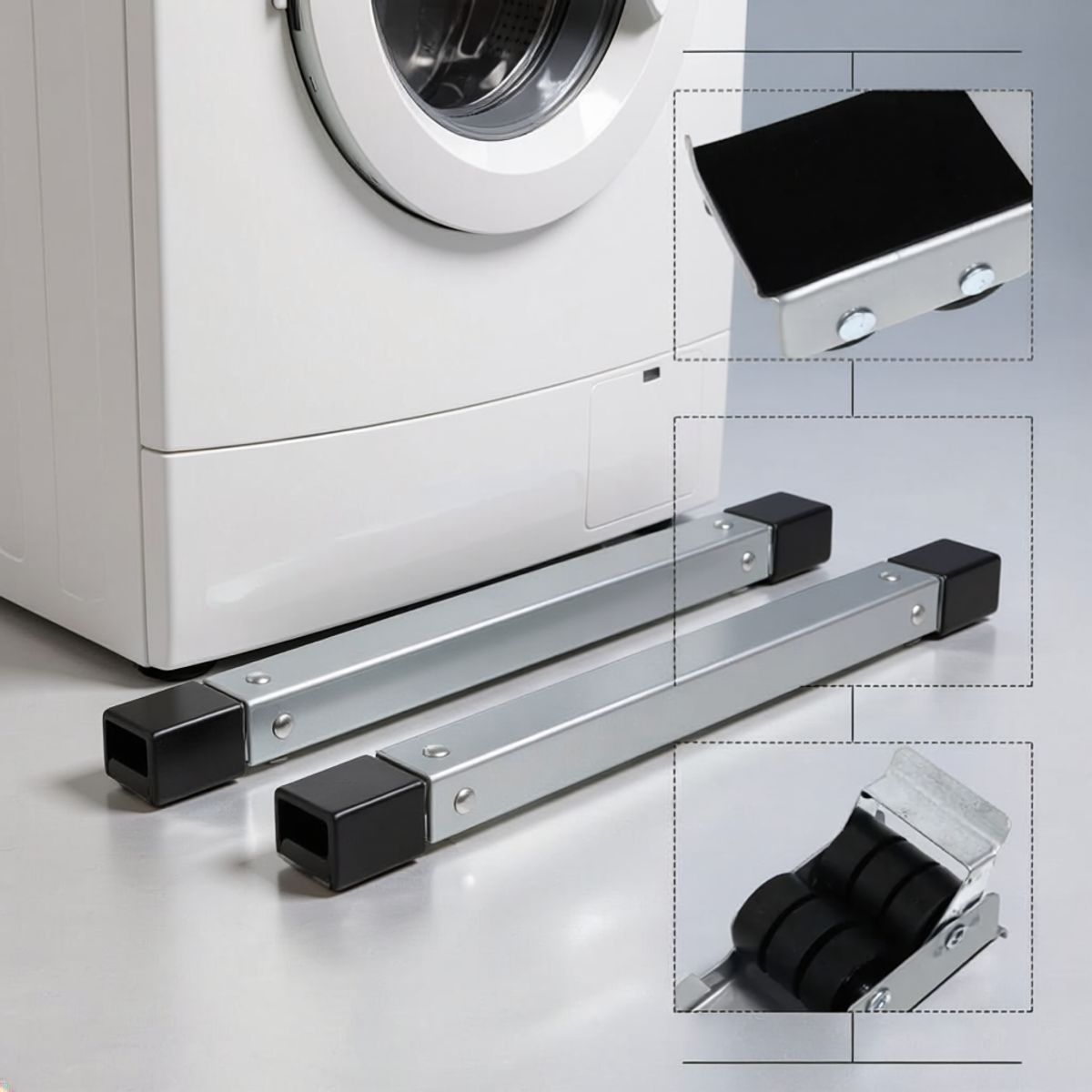 IRM - Pack 4 Ruedas Deslizadoras Lavadora Refrigerador Muebles Ajustable 227kg Antideslizante
