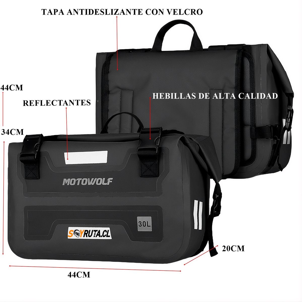 GENERICO - Alforjas Laterales Moto 30L Impermeables Negro