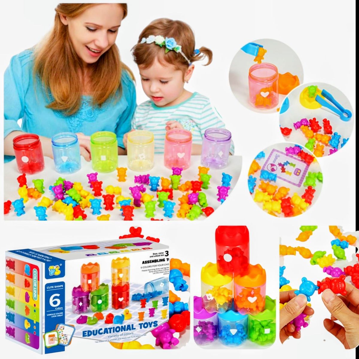 GENERICO - Juego De A aprendizaje Educativo Clasificación Conteo y Apilar Ositos