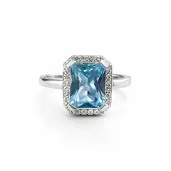 JOYAS LANDEROS - Anillo Rectangular Agua Marina Plata 925
