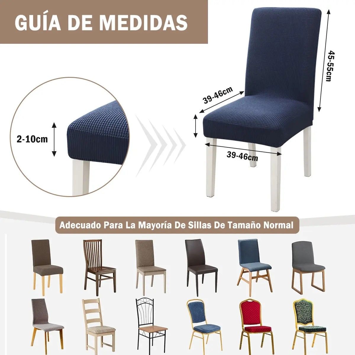 GENERICO - Pack 6 Fundas Cubre Sillas Cuadrille Elasticada Para Comedor AZUL BELUG