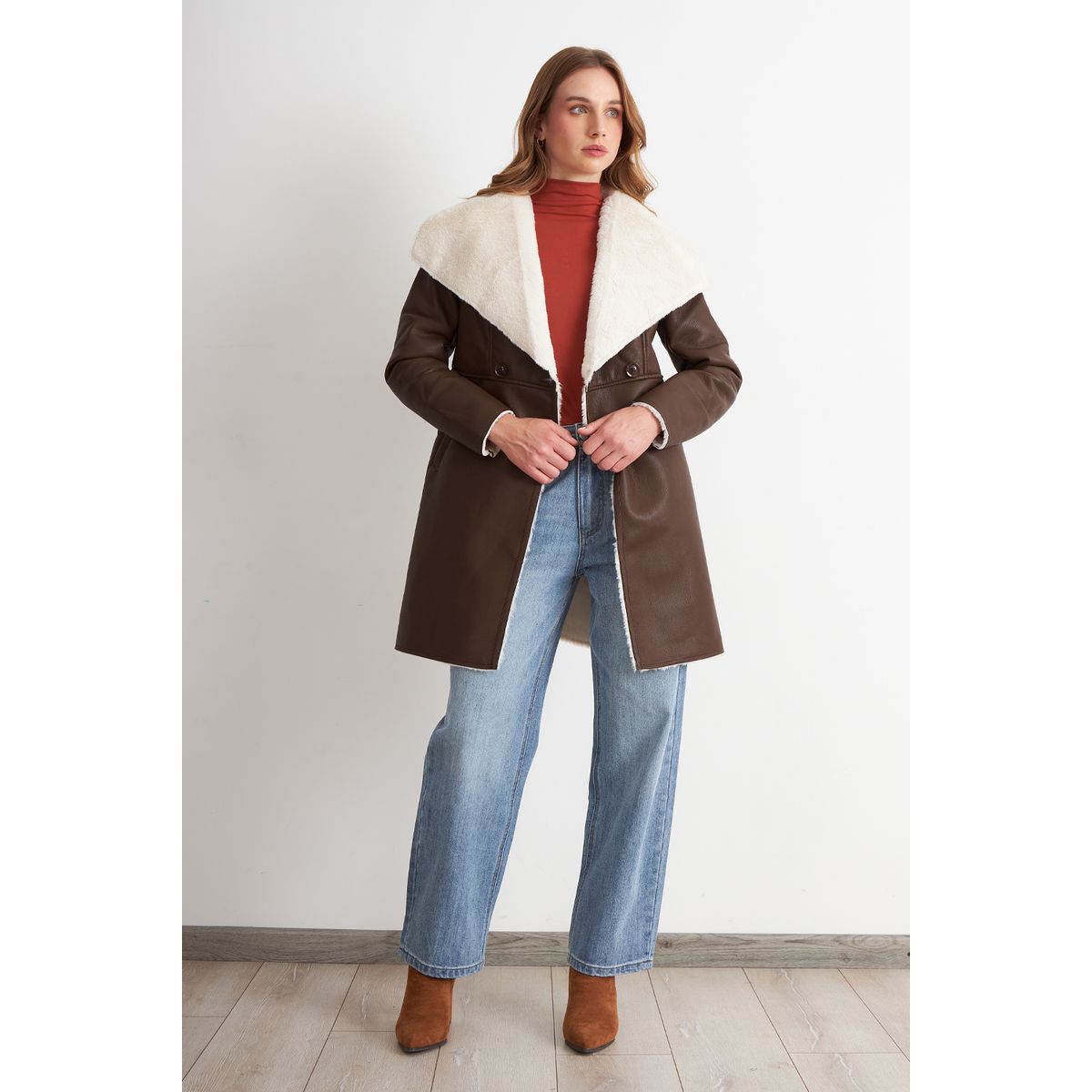 NICOPOLY - Chaqueta Ecocuero/Tipo Piel Café Nicopoly