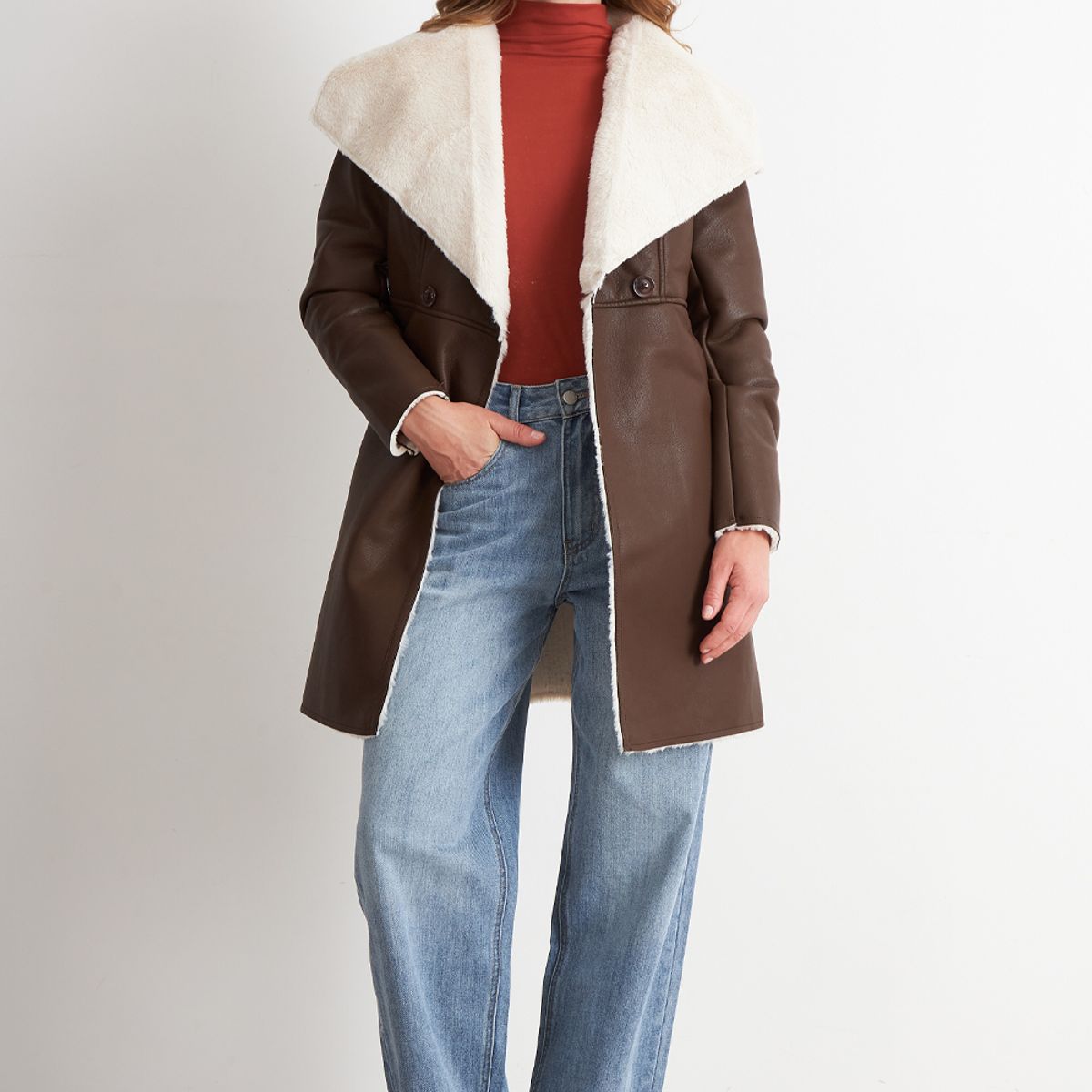 NICOPOLY - Chaqueta Ecocuero/Tipo Piel Café Nicopoly