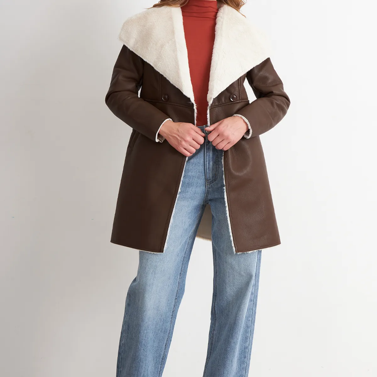 NICOPOLY - Chaqueta Ecocuero/Tipo Piel Café Nicopoly