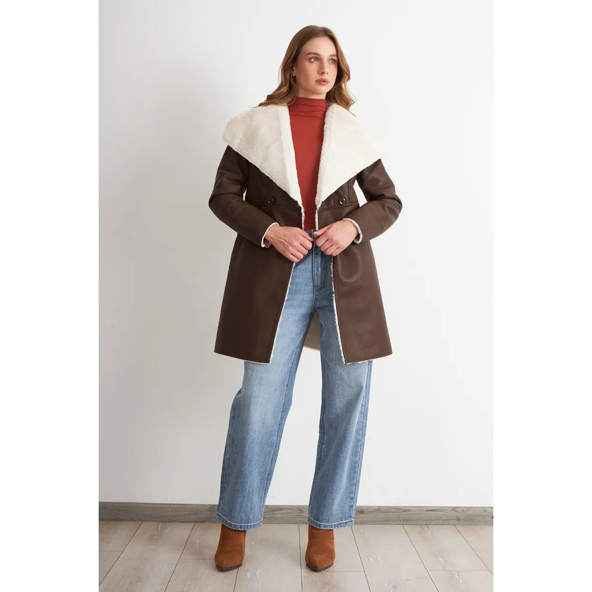 NICOPOLY - Chaqueta Ecocuero/Tipo Piel Café Nicopoly