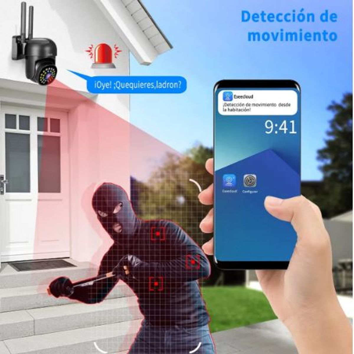 GENERICO - Cámara Seguridad Exterior Wifi ip 360° 1080p Con Led Vision nocturna y Sensor Movimiento