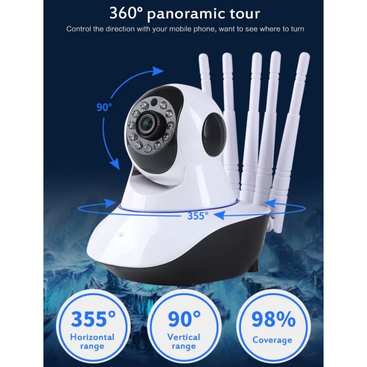 MOVI - CAMARA SEGURIDAD IP WIFI HD MOTORIZADA VISION NOCTURNA 360º 5 antenas