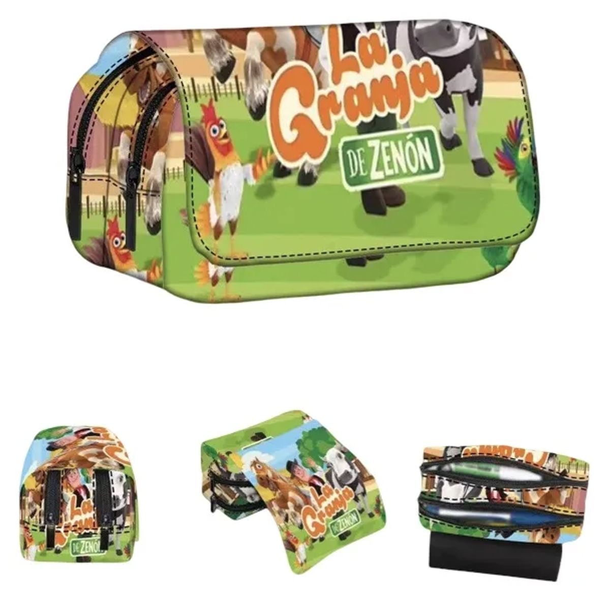 GENERICO - Estuche 3 Compartimientos La Granja De Zenon Niños Escolar Verde Granja Zenon