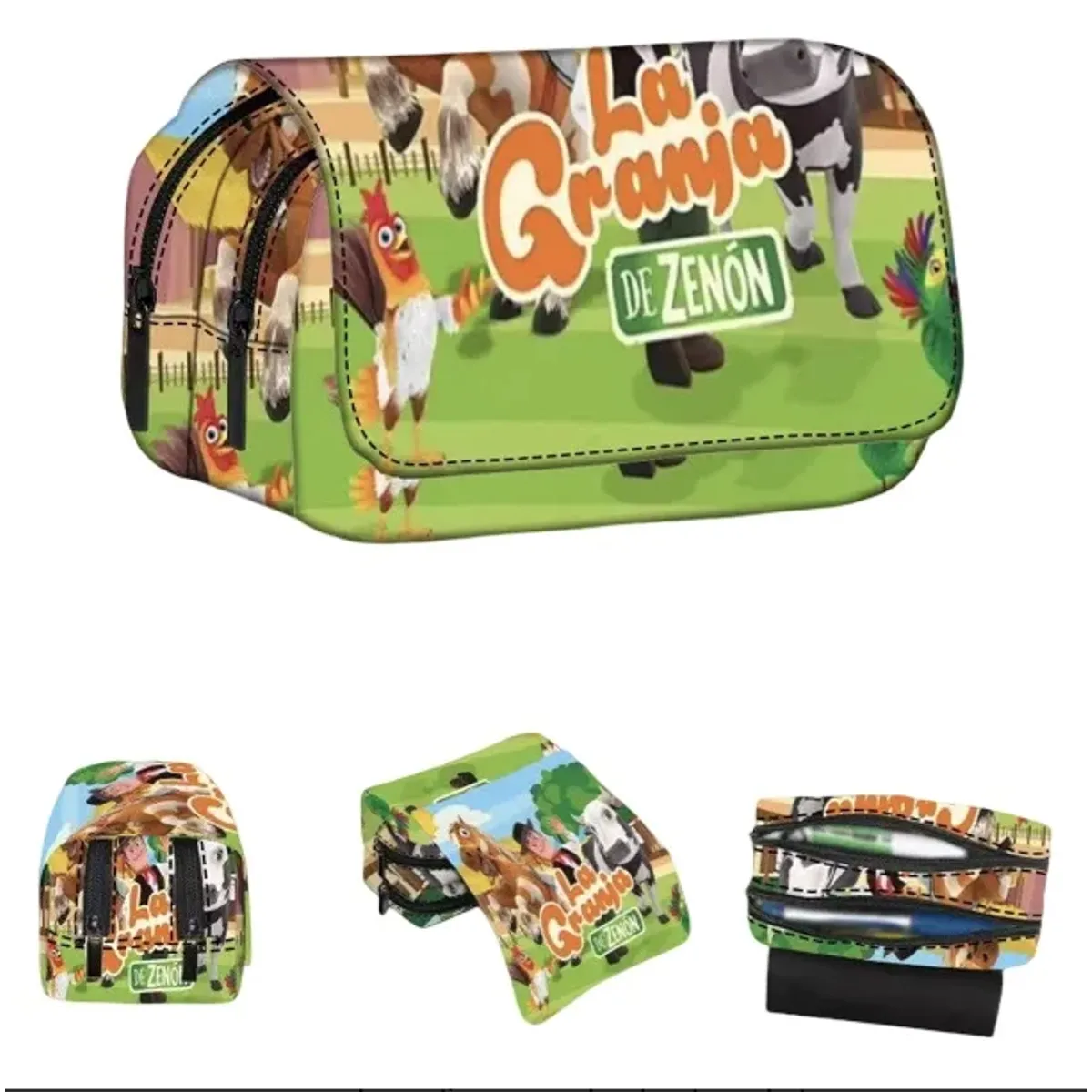 GENERICO - Estuche 3 Compartimientos La Granja De Zenon Niños Escolar Verde Granja Zenon