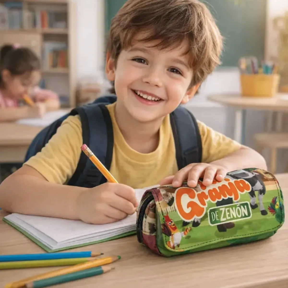 GENERICO - Estuche 3 Compartimientos La Granja De Zenon Niños Escolar Verde Granja Zenon