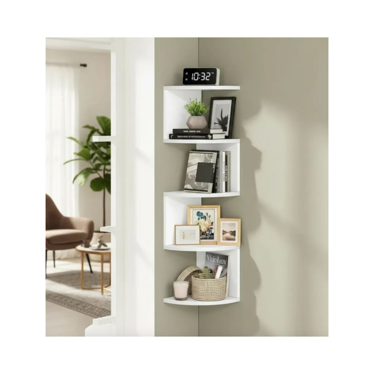 GENERICO - Esquinero Flotante De 5 Niveles De Pared Blanco Estante