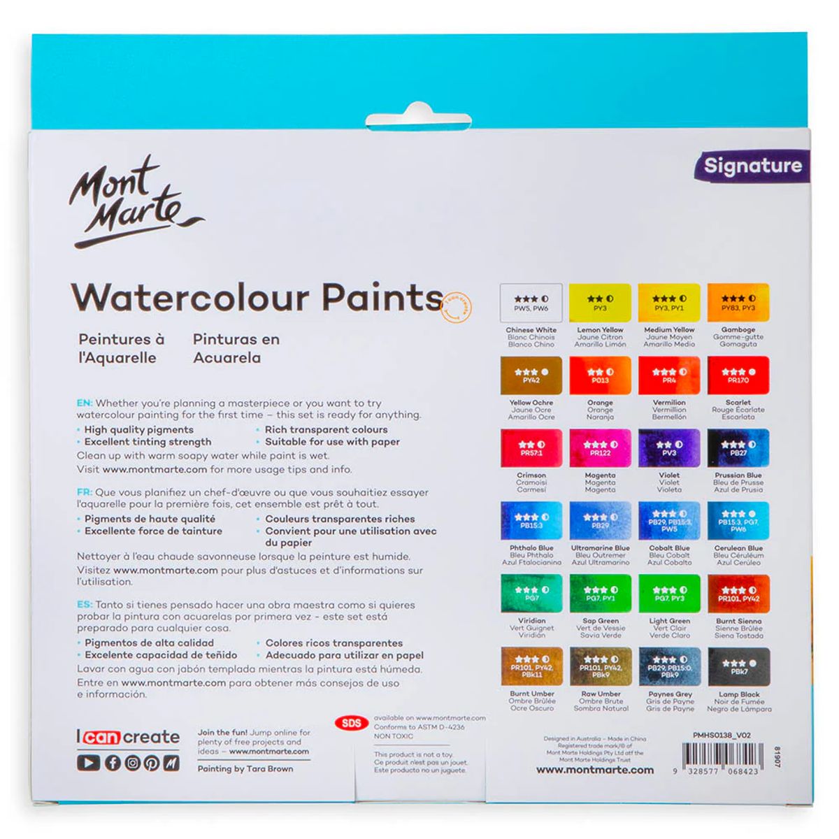 MONT MARTE - Mont Marte Set 24 Acuarelas Profesionales en Tubo 12ml