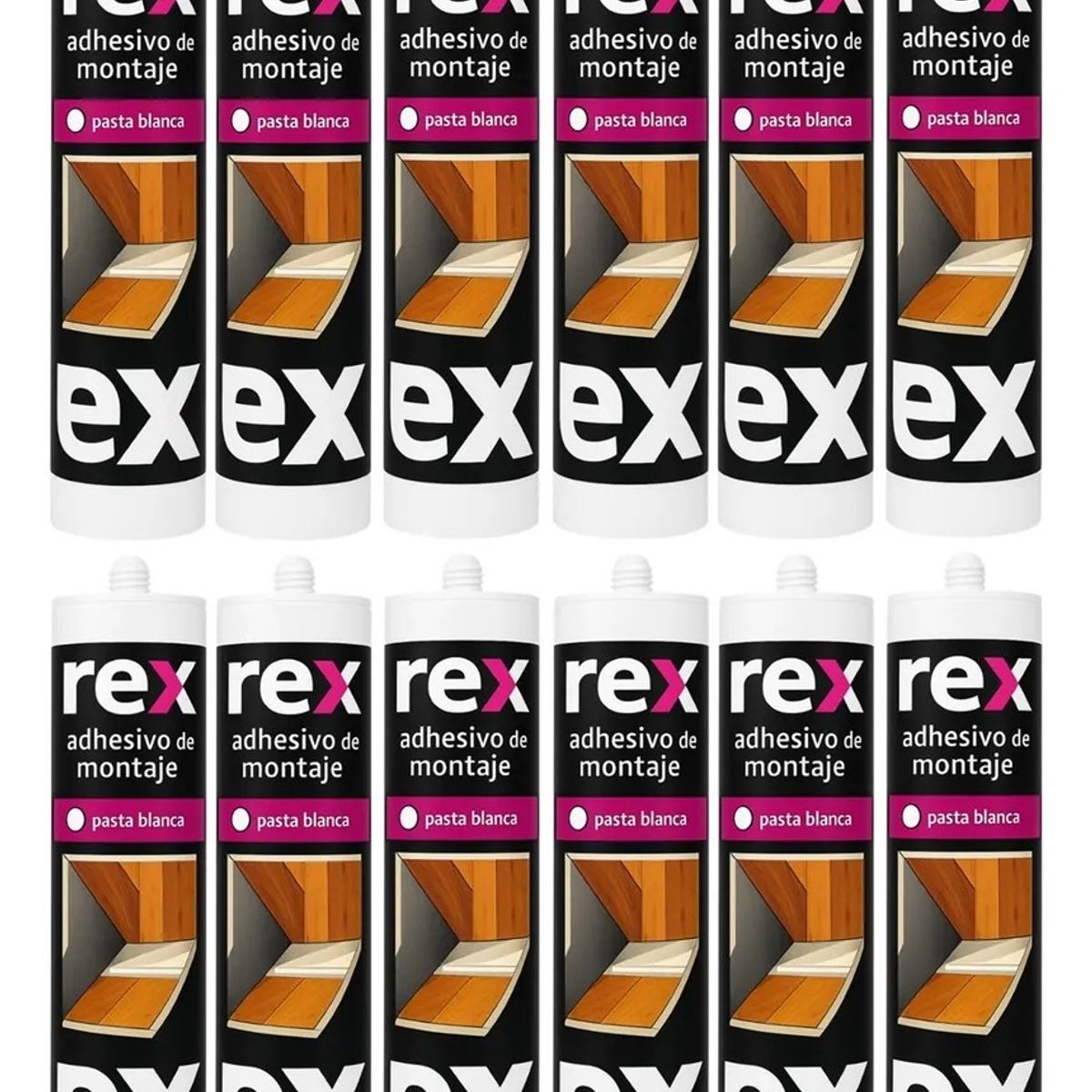 GENERICO - Pack 12 Adhesivos De Montaje Rex Cartucho 300ml