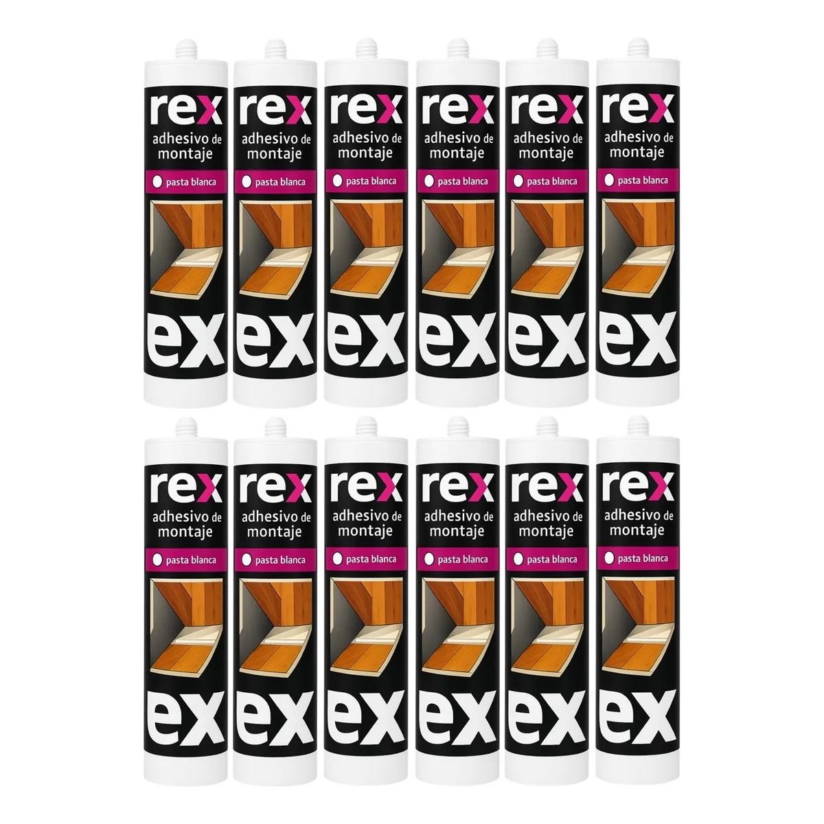 GENERICO - Pack 12 Adhesivos De Montaje Rex Cartucho 300ml