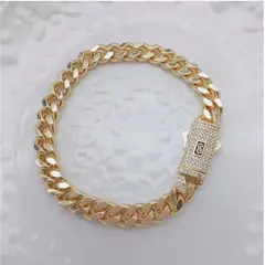 GENERICO - Pulsera Eslabón Cubano Baño De Oro Broche Circones