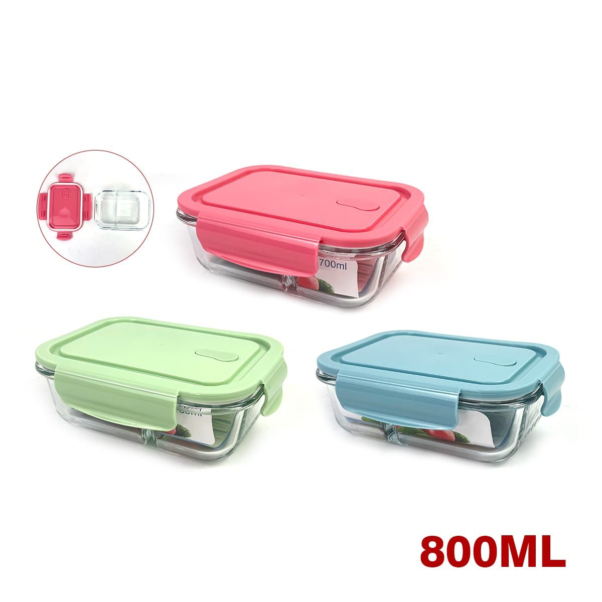 GENERICO - Contenedor Hermetico Vidrio Cuadrado Surtido 700 Ml Cocina