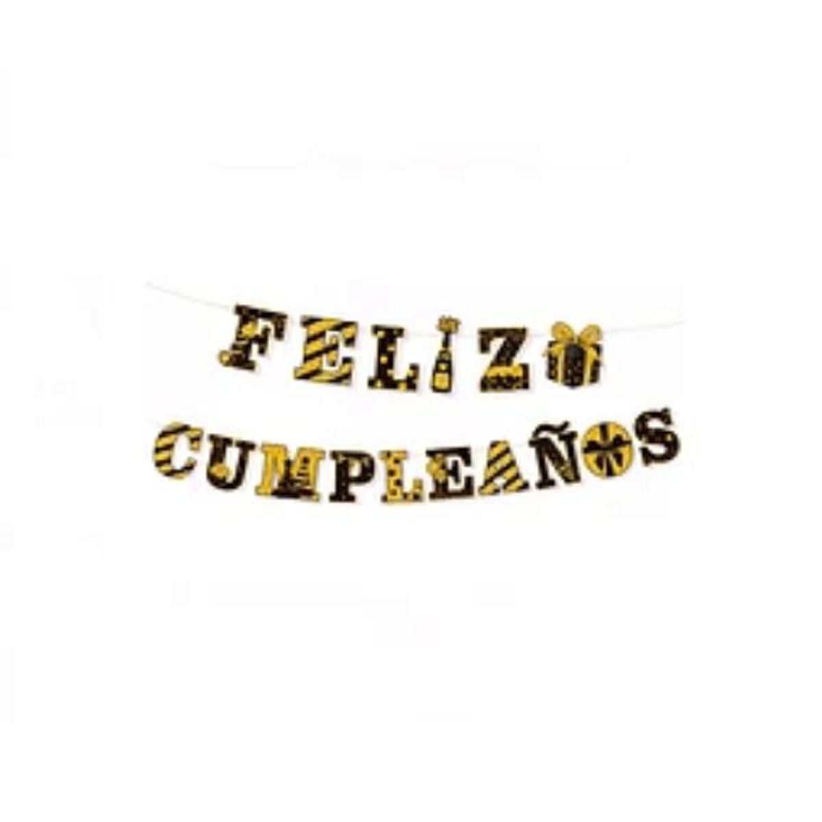 GENERICO - Guirnalda feliz cumpleaños dorado y negro 5m