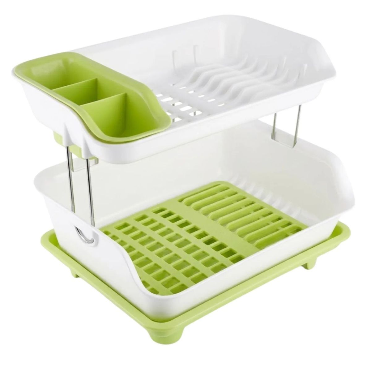 GENERICO - Secador Escurridor De Platos Dos Niveles Plástico Verde