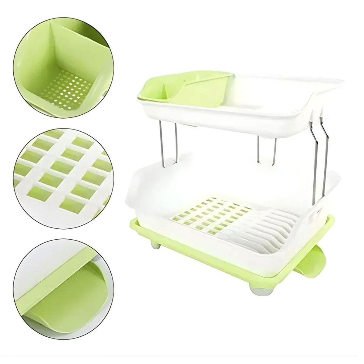 GENERICO - Secador Escurridor De Platos Dos Niveles Plástico Verde