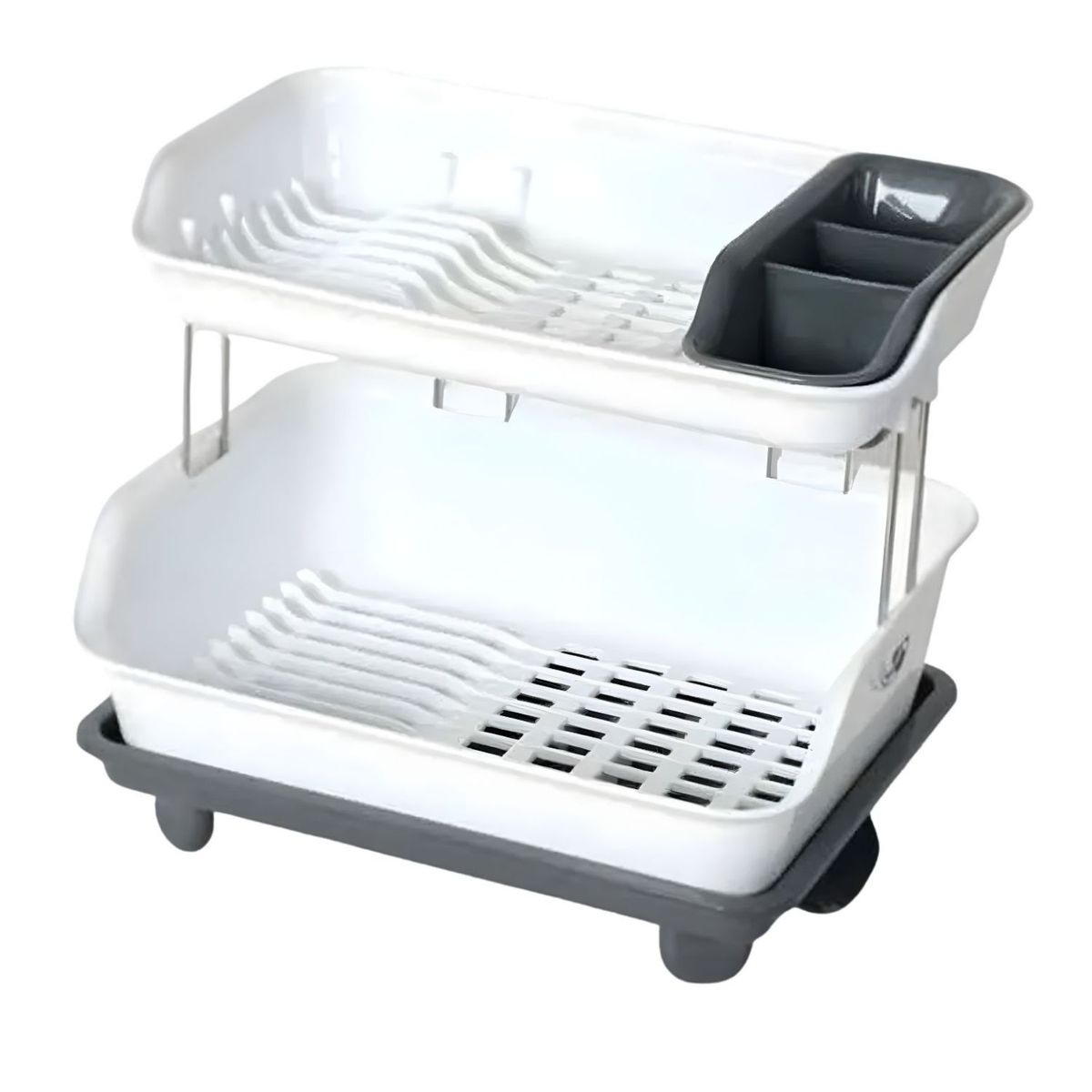 GENERICO - Secador Escurridor De Platos Dos Niveles Plástico Gris