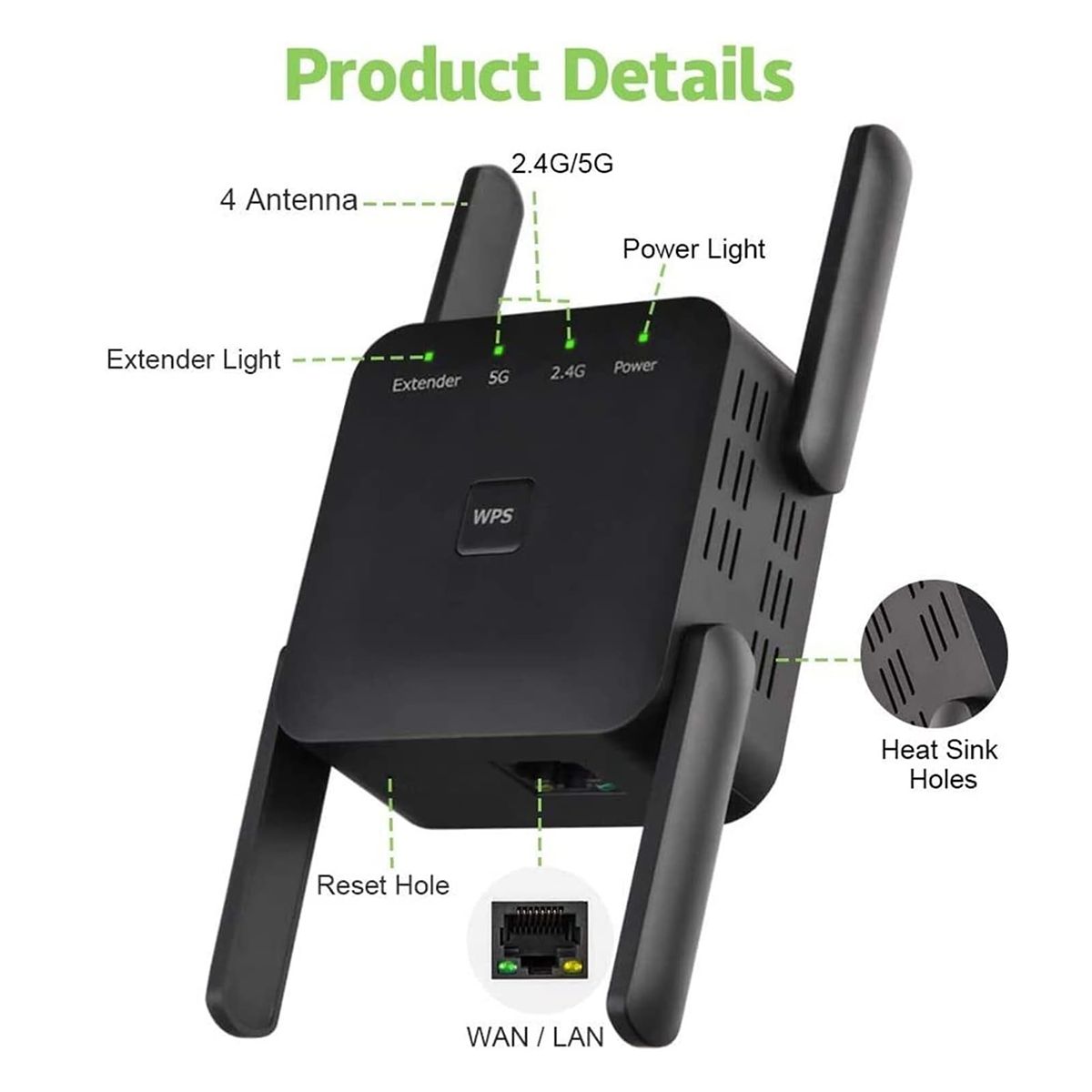 ASIAQUALITY - Repetidor Wifi 5g 2.4g Fácil Instalación Compatibilidad 100