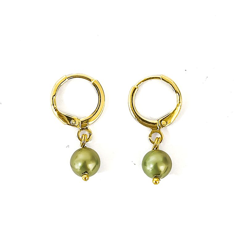 Aros Argolla Shellpearl Verde 6mm Enchapado Oro 18K Dorado TALLA UNICA