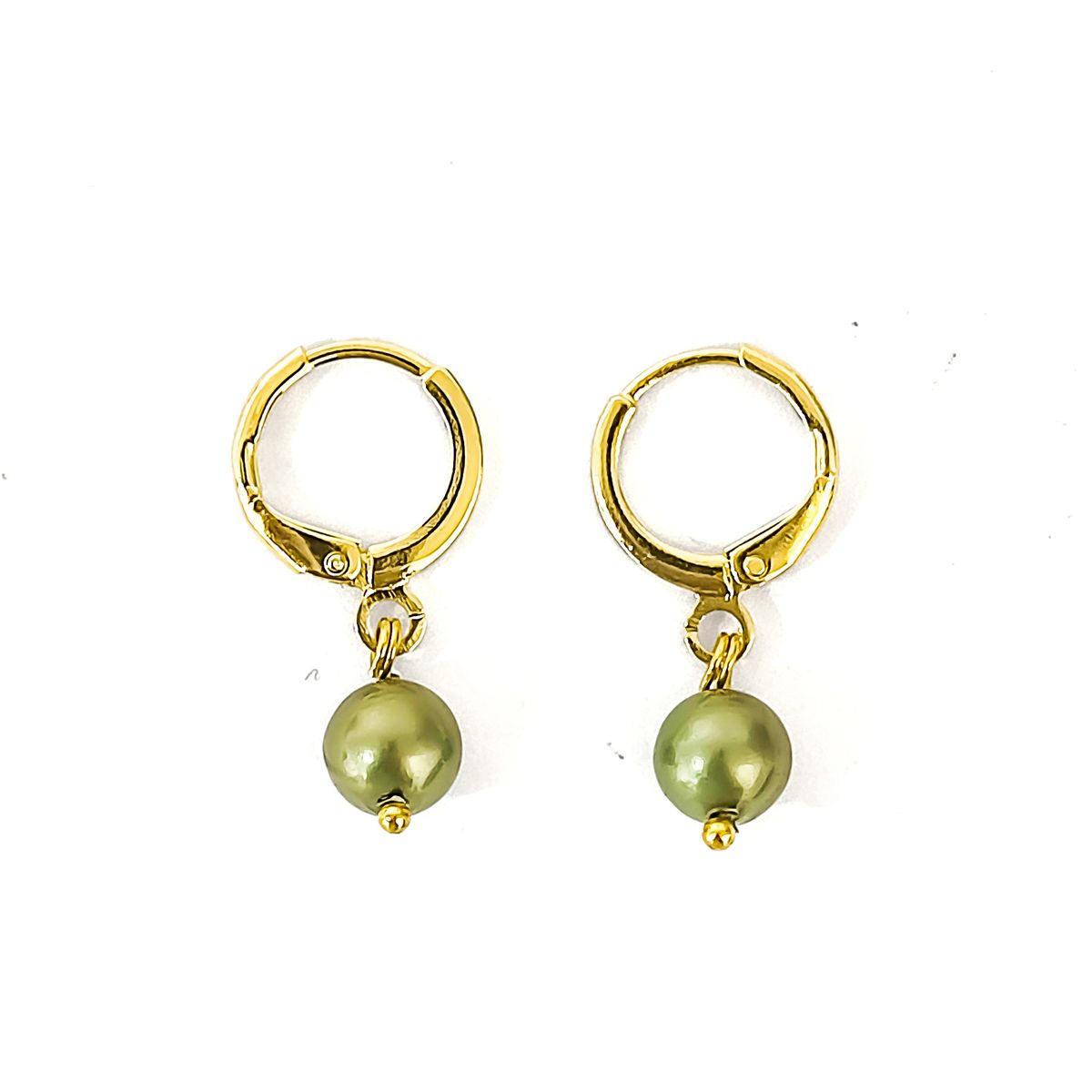 COGGIOLA - Aros Argolla Shellpearl Verde 6mm Enchapado Oro 18K