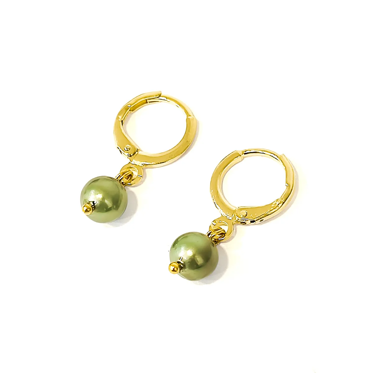 COGGIOLA - Aros Argolla Shellpearl Verde 6mm Enchapado Oro 18K