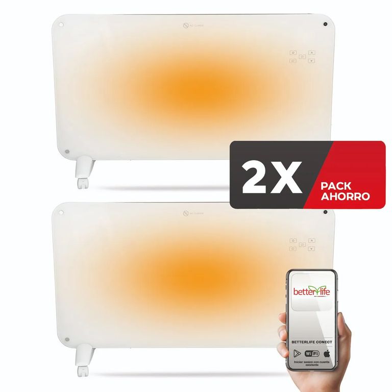 BETTERLIFE Calefactor Eléctrico Mural De Cristal 2 UNIDADES 1000W WiFi