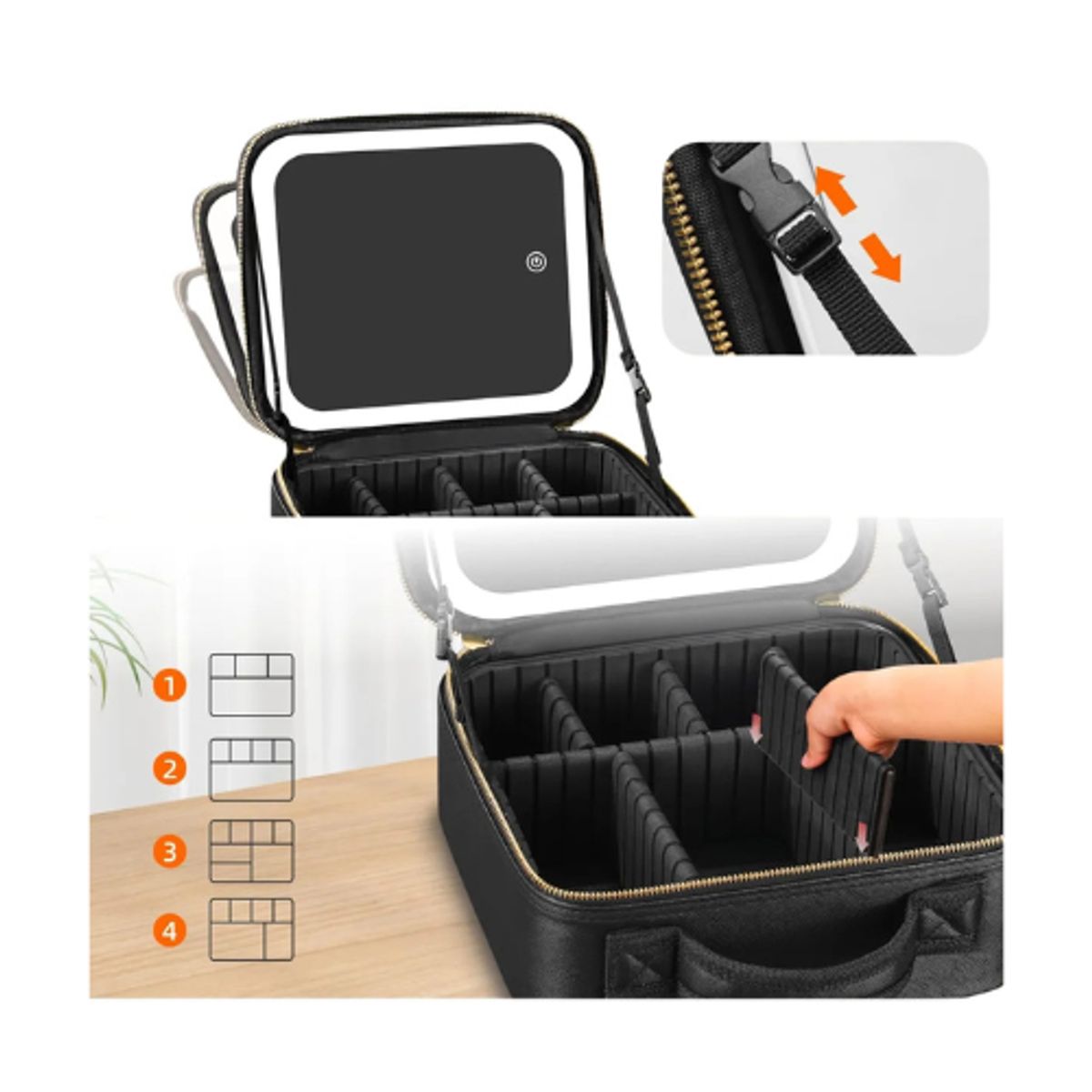 MOVI - Cosmetiquero con espejo luz led y organizador