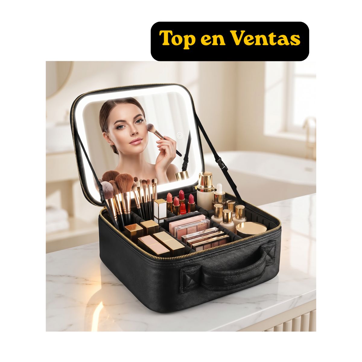 MOVI - Cosmetiquero con espejo luz led y organizador