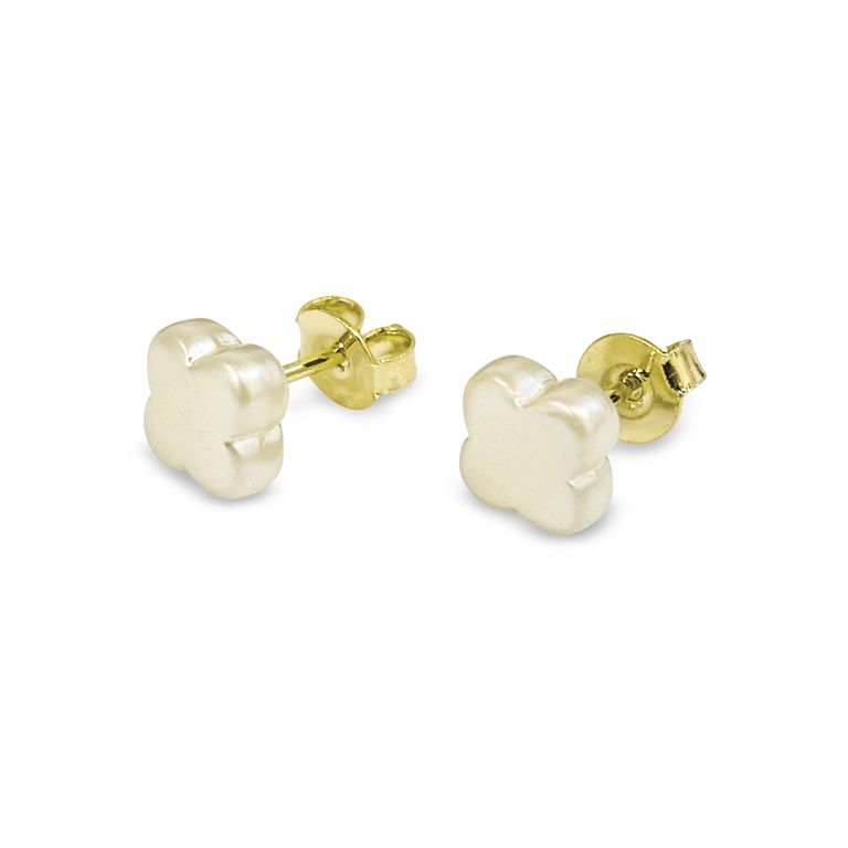 Aros Trebol Perla Sintetica Enchapado Oro 18K Dorado TALLA UNICA