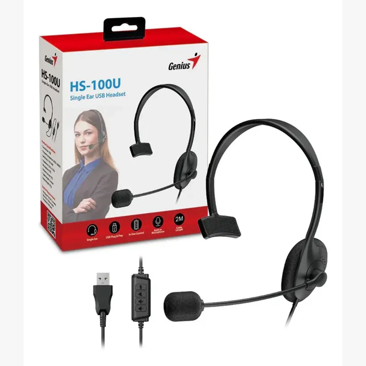 GENIUS - Audifonos Con Microfono Genius HS-100U Call Center Single Ear Usb Headset