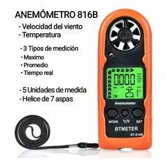 GENERICO - Medidor de velocidad del viento, anemómetro, temperatura. Pantalla retroiluminada